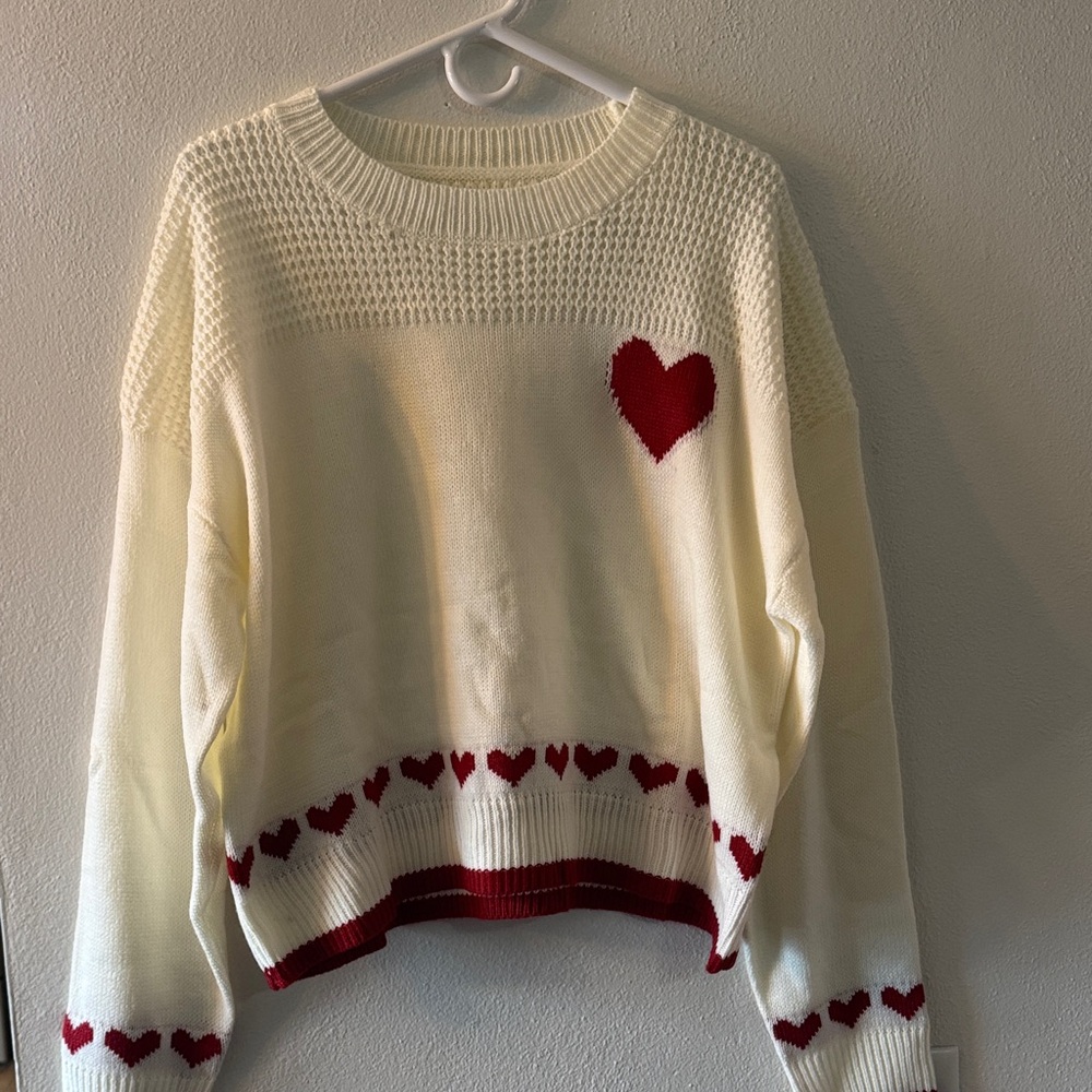 Heart Patterned Cream and Red Sweater